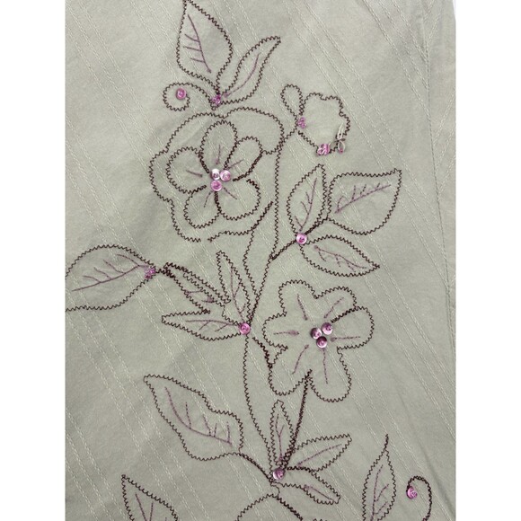 VTG Field Gear Skirt Embroidered Sequin Flowers Textured Cotton Khaki 16 READ - Picture 3 of 12